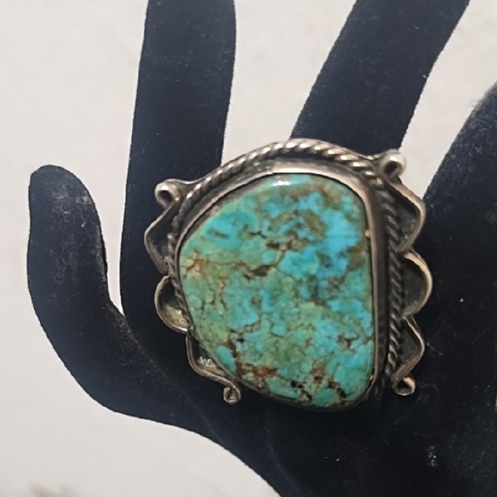 Turquoise Silver Statement Ring - image 2